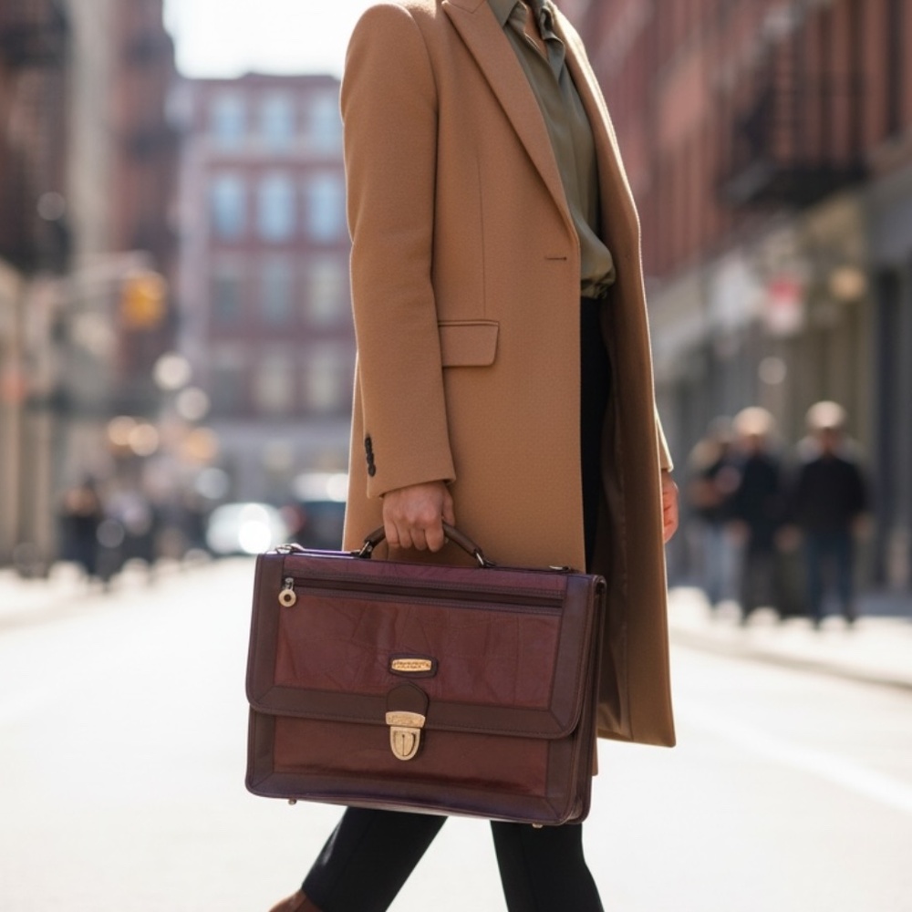 M.C. Vintage GENUINE‎ LEATHER Handbag Briefcase Messenger Patent Leather